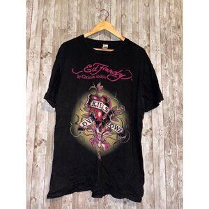 Ed Hardy Christian Audigier Love Kills Slowly Black Graphic T-Shirt XXL Tee Y2K